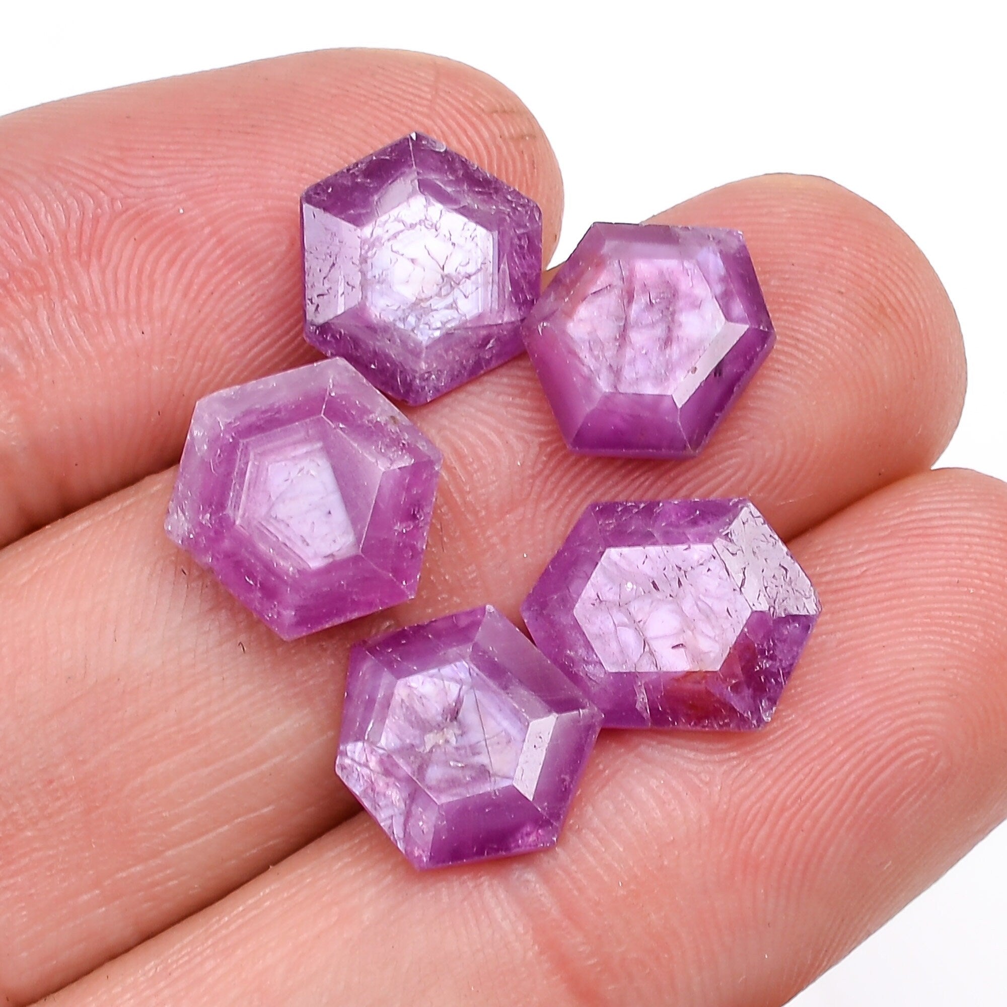 ruby natural hexagon texture shape cut stone loose gemstone 5 pcs lot